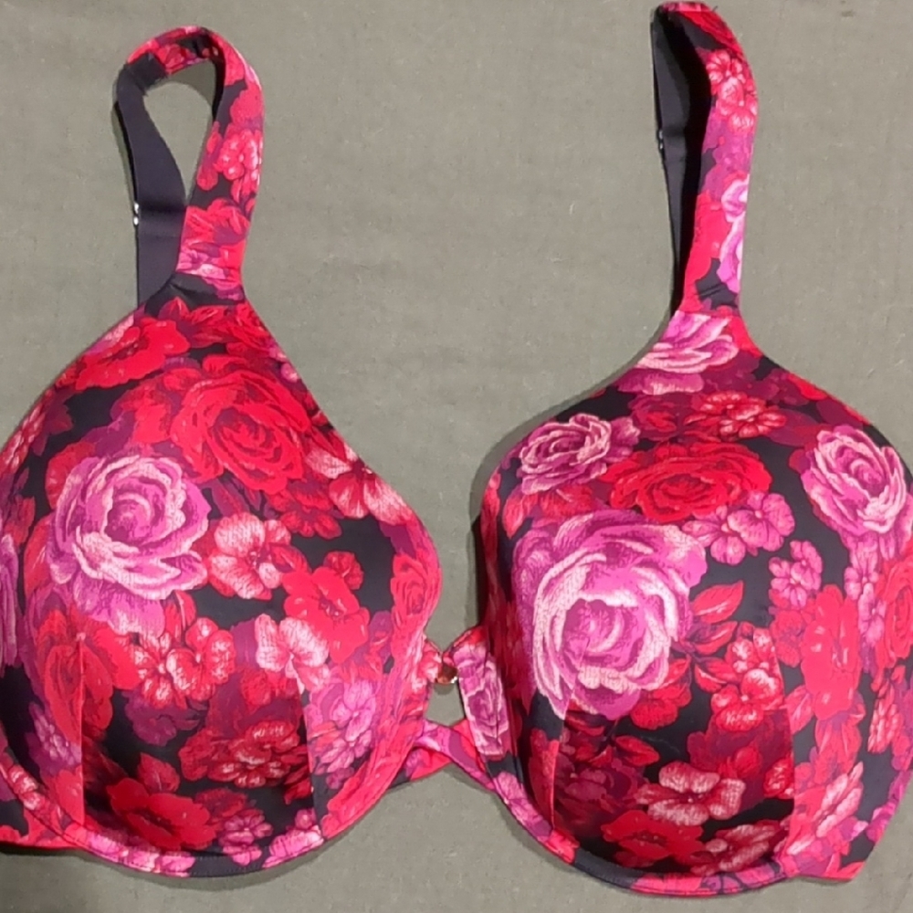 Ambrielle Pink and Red Floral Bra with Underwire